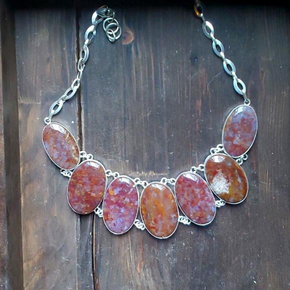 New Oversized Seam Agate 925 Silver Statement Necklace. - Picture 2 of 13
